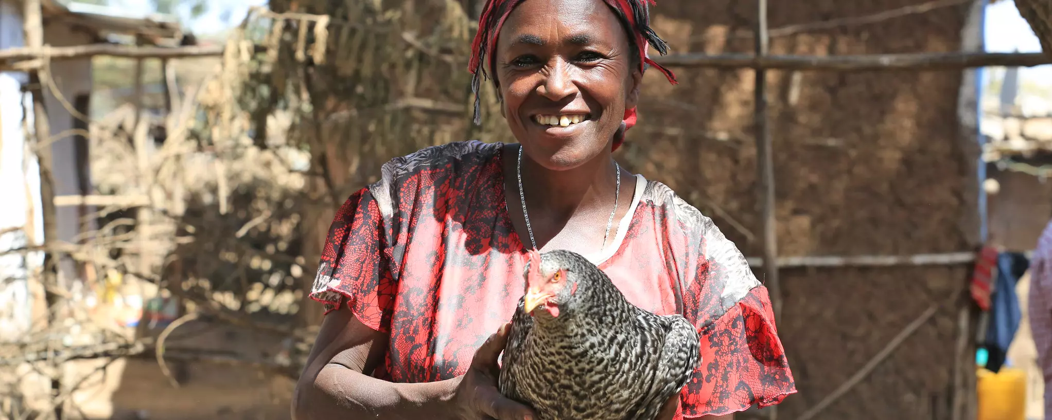 Woman holding chicken