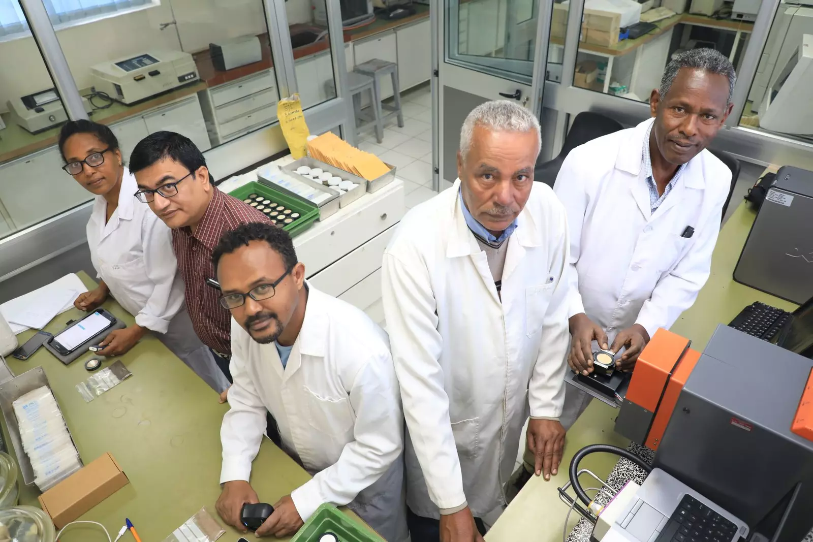 The team in the NIRS (near-infrared spectroscopy) room of the nutrition lab in ILRI’s campus in Addis Ababa, Ethiopia